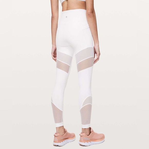 Lululemon Forget The Sweat Tight 25" White Mesh Cutout - Picture 1 of 13